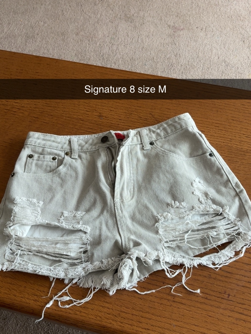Signature8 Light White Distressed Denim Shorts